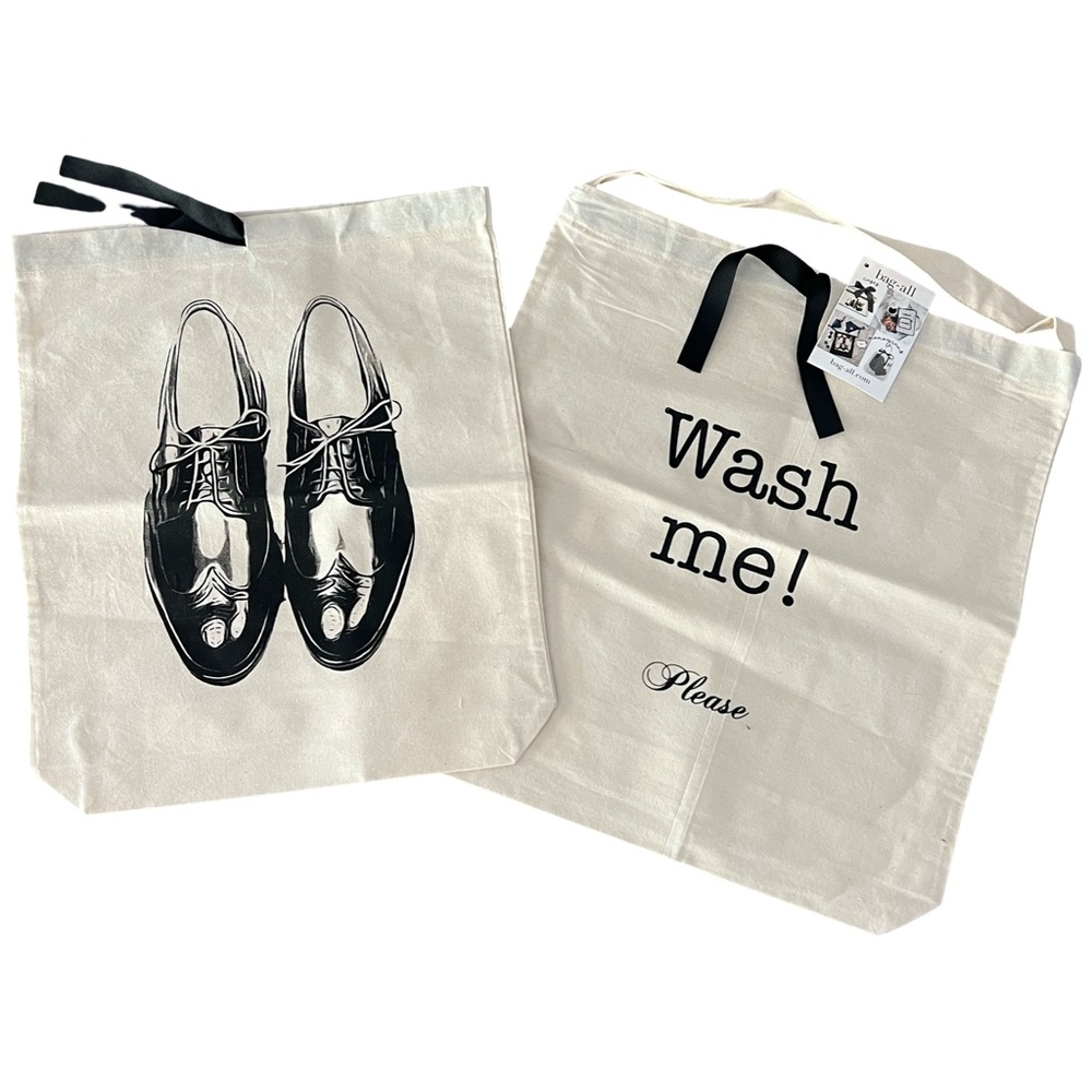Great Gift - New Men’s Travel Cream Shoe and Laundry Bags with Black Print